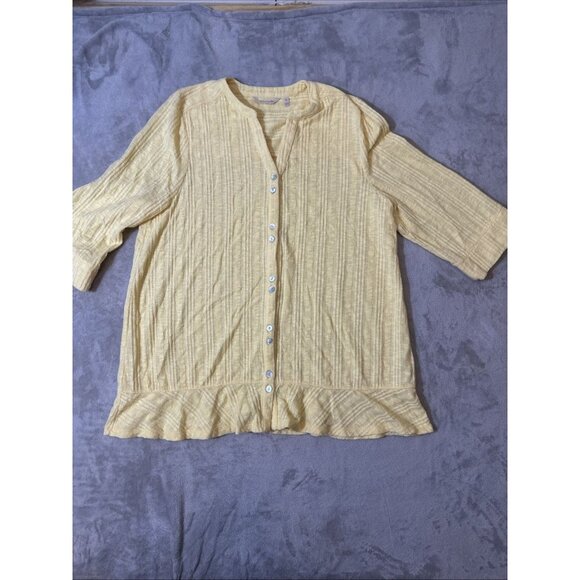 Soft Surroundings Tops - Soft Surroundings XL Yellow Button Front Top Ruffle Hem Lightweight Blouse